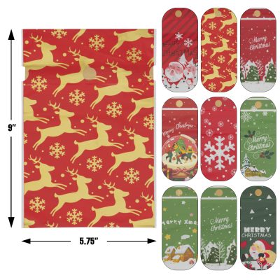 9 PCS 9"x5.75" inches Christmas Drawstring Gift Bags Set with Tags Colorful Drawstring Foil Bags Featuring Festive Christmas Designs